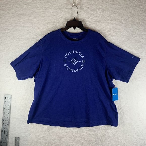 Columbia T-Shirt Women's 2XL‎ Blue Cotton North Cascades Relaxed Tee Round 7505 - Picture 1 of 8